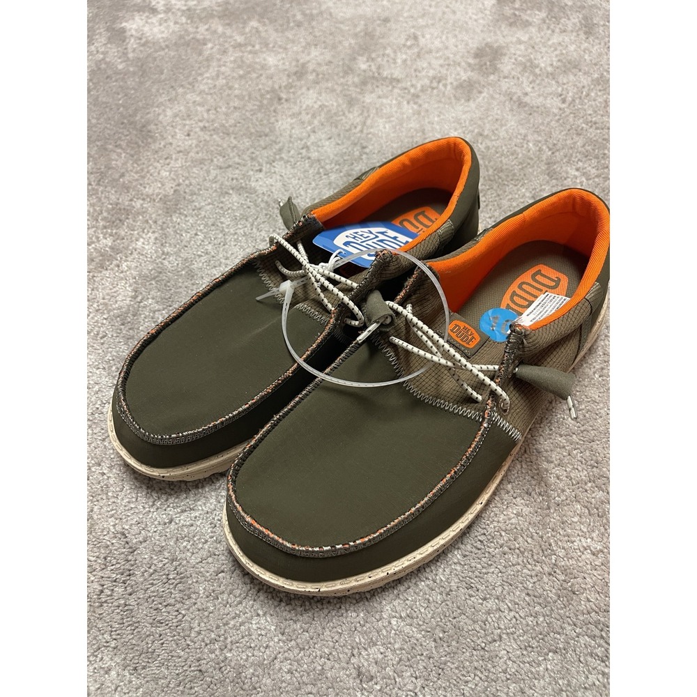 Hey Dude Men's Wally Tri Nylon Trailhead Shoes Olive Orange Slip-On Size 8 NEW